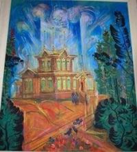 Painting "Forester's House" in museum of local lore of village of Karkaralinsk.