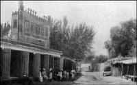 Historical Street in Andijan. The photograph was taken at the beginning of the XXth century, approximately 1913, when the city was part of the Russian Empire. The historical appearance of the city, captured in such photographs, was significantly altered after the devastating earthquake of 1902.
