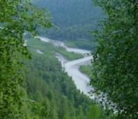 View of the Bukhtarma River from the road to Lake Rakhmanovskoye.