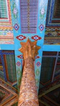 Carved column in tea house Rokhat.