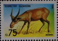 Почтовая марка Казахстана 1992 года с изображением сайгака.