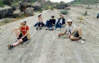 Among dinosaur tracks on the Kugitang plateau.