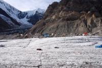 The base camp of climbers on a glacier Northern Inylchek.